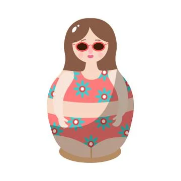 Nesting doll in a drawing swimsuit. Vector illustration in flat cartoon style Stockillustratie