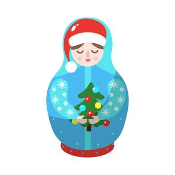 Nesting doll in winter style with Christmas tree. Vector illustration in flat Stock Illustration