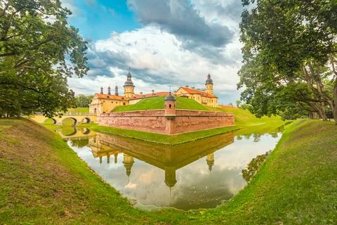 Nesvizh Castle in Belarus. Beautiful view in summer with picturesque sky and Stock Photos