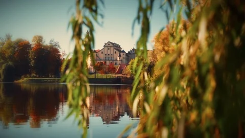 Nesvizh castle complex at sunset, a unesco world heritage site in belarus Video stock 292788609