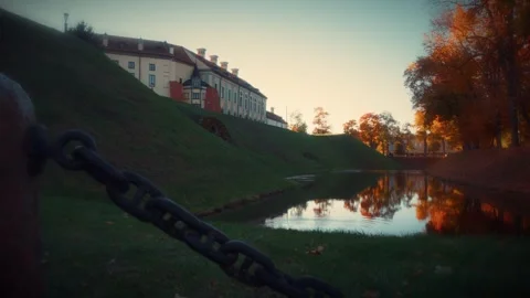 Nesvizh castle complex at sunset, a unesco world heritage site in belarus Video stock 292789382