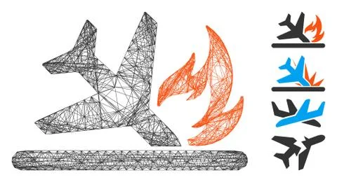Net Airplane Landing Crash Vector Mesh 스톡 일러스트