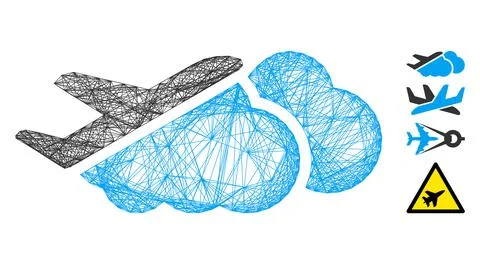 Net Airplane Over Clouds Vector Mesh イラスト素材