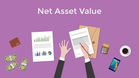 Net asset value nav illustration with business man working on paper document Stock Illustration