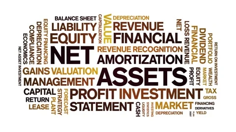 Net Assets animated word cloud,animation tag kinetic typography seamless loop. Stock Footage 310475968