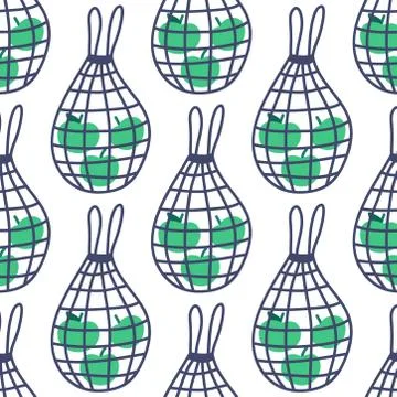 Net bag seamless doodle pattern, vector color illustration Stock Illustration