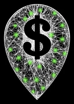 Net Bank Map Marker Mesh with Bright Flash Nodes Illustrazione stock