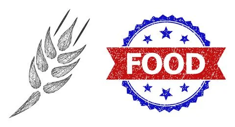 Net Barley Ear Web Mesh and Scratched Bicolor Food Stamp Seal Illustrazione stock