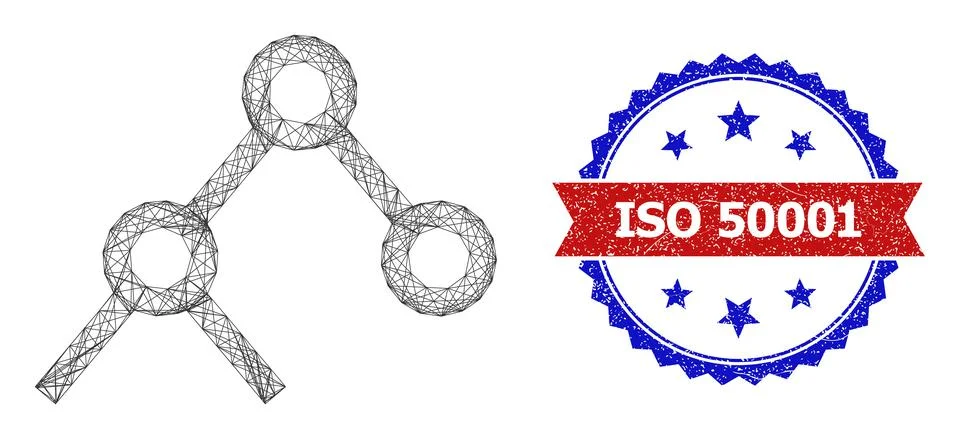 Net Binary Links Web Mesh and Textured Bicolor ISO 50001 Seal Stock Illustration