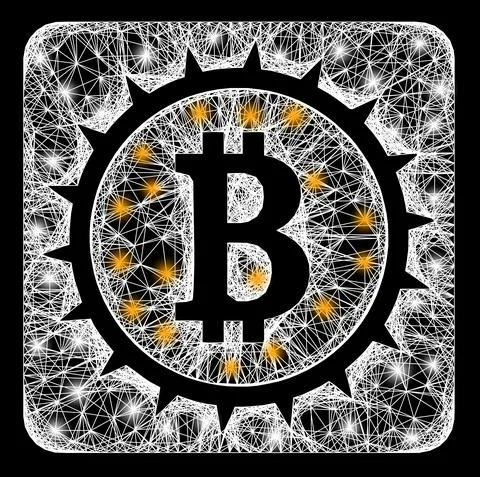 Net Bitcoin Box Web Mesh with Bright Flash Nodes 스톡 일러스트