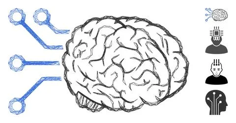 Net Brain Computer Interface Vector Mesh Stock Illustration