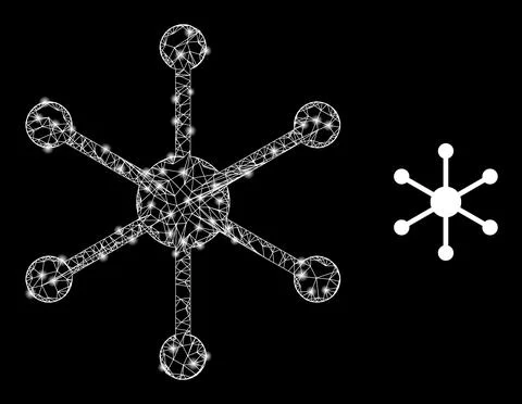 Net Central Node Mesh Icon with Constellation Lightspots Stock Illustration