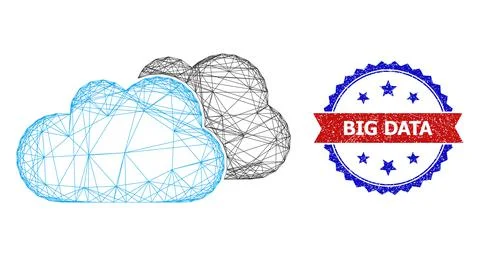 Net Clouds Mesh and Scratched Bicolor Big Data Watermark 스톡 일러스트