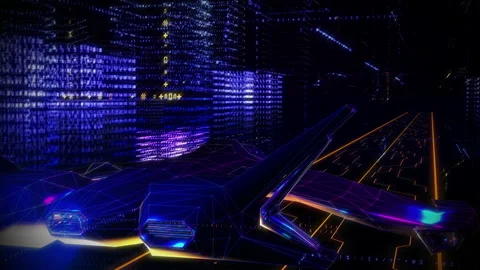 Net Code World Projection Of Blue Armed Plane Vehicle Flying In Digital Space Stock Footage 167347241