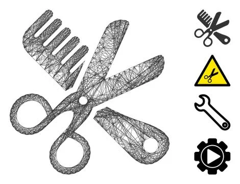 Net Comb and Scissors Tools Vector Mesh Stock Illustration