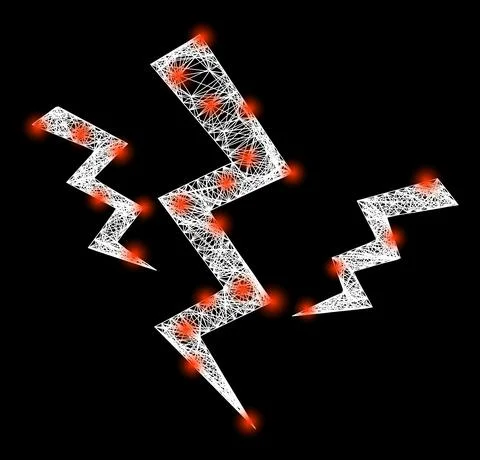 Net Crack Strikes Mesh with Bright Flash Nodes Illustrazione stock