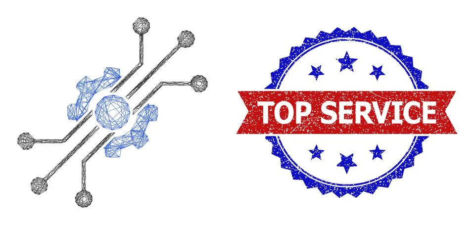 Net Digital Tech Mesh and Scratched Bicolor Top Service Seal Stock Illustration