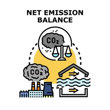 Net emission balance concept balancing environmental carbon footprint Stock Illustration