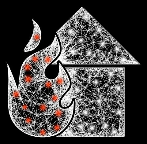 Net Fired House Mesh with Bright Flash Nodes Stock Illustration