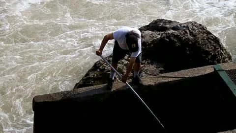 Net fishing in river Stock Footage 10746366