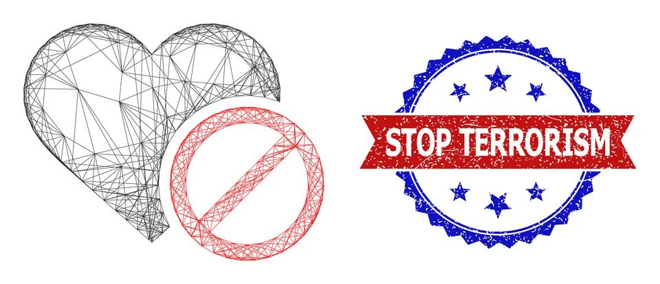 Net Forbidden Love Web Mesh and Grunge Bicolor Stop Terrorism Watermark Stock Illustration