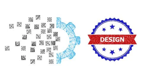 Net Gear Assembling Web Mesh and Scratched Bicolor Design Seal Stock Illustration