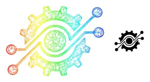 Net Gear Electronic Component Web Mesh Icon with Spectral Gradient Stock Illustration