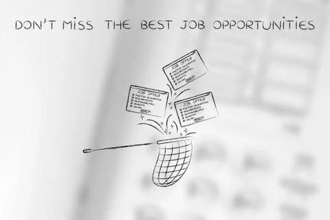 Net handling a group of falling job offers, grab the best job opportunities Illustration