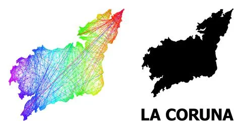 Net Map of La Coruna Province with Spectral Gradient Stock Illustration