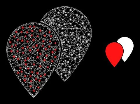 Net Map Pointers Web Mesh Icon with Glare Light Spots Stock Illustration