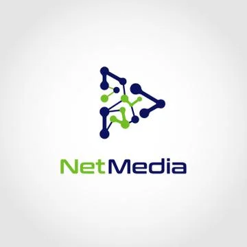 Net Media Network Play Button Logo Design Symbol Stock Illustration