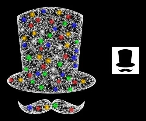 Net Mesh Gentleman Mustache Icon with Multi Colored Flash Nodes Stock Illustration