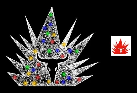 Net Mesh Hell Demon Icon with Multi Colored Flash Nodes Illustrazione stock