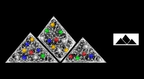 Net Mesh Mountains Icon with Multi Colored Flash Nodes Stock Illustration
