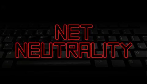 Net Neutrality red text over black keyboard illustration Stock Illustration