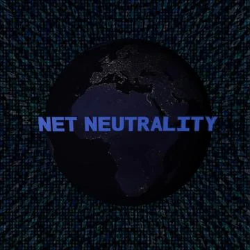 Net Neutrality text with earth by night and blue hex code illustration - elem Stock Illustration