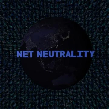Net Neutrality text with earth by night and blue hex code illustration - elem Stock Illustration