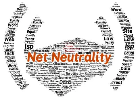 Net neutrality word cloud shape Illustrazione stock