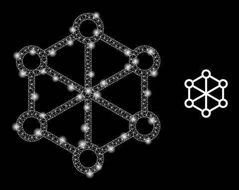 Net Nodes Icon - Wireframe Mesh with Light Spots Stock Illustration