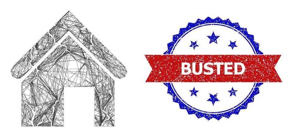 Net Old Decayed House Web Mesh and Scratched Bicolor Busted Stamp Stock Illustration