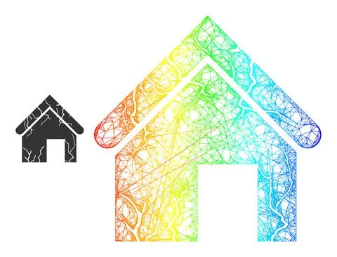 Net Old Decayed House Web Mesh Icon with Spectral Gradient Stock Illustration