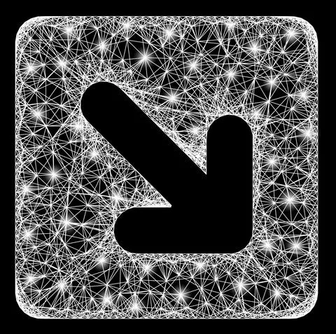 Net Right Down Direction Web Mesh with Bright Flash Nodes Illustrazione stock