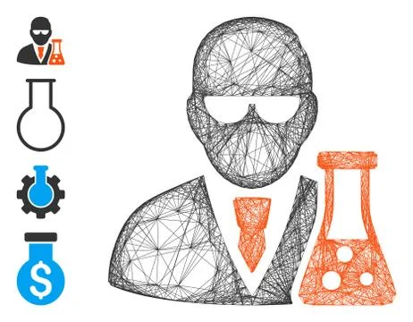 Net Scientist with Flask Vector Mesh Stock Illustration