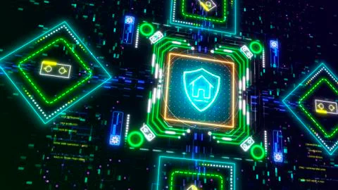 Net security, computer protection and internet safety symbol. Neon shield sign Stock-Illustration