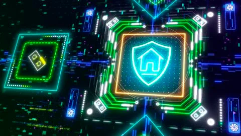 Net security, computer protection and internet safety symbol. Neon shield sign Stock-Fotos