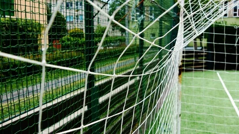 The net in the soccer gate waves in the wind Stock Footage 96162184