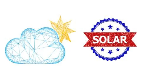 Net Sun Cloud Mesh and Grunge Bicolor Solar Stamp Stock Illustration