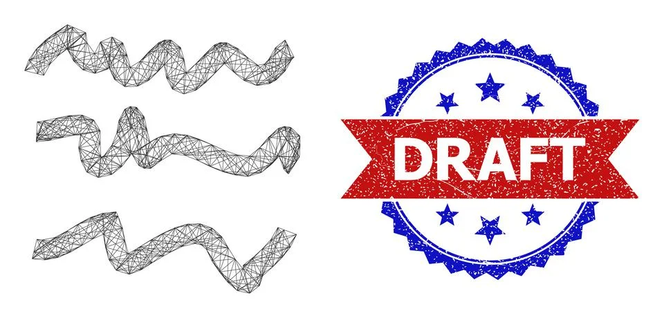 Net Text Scribbles Web Mesh and Grunge Bicolor Draft Seal Illustrazione stock