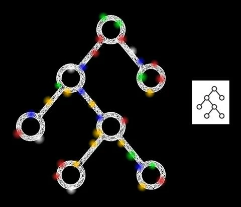 Net Web Mesh Binary Chart Links Icon with Colorful Light Spots Illustrazione stock