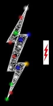 Net Web Mesh Electrical Bolt Icon with Colored Flash Nodes Ilustración de archivo